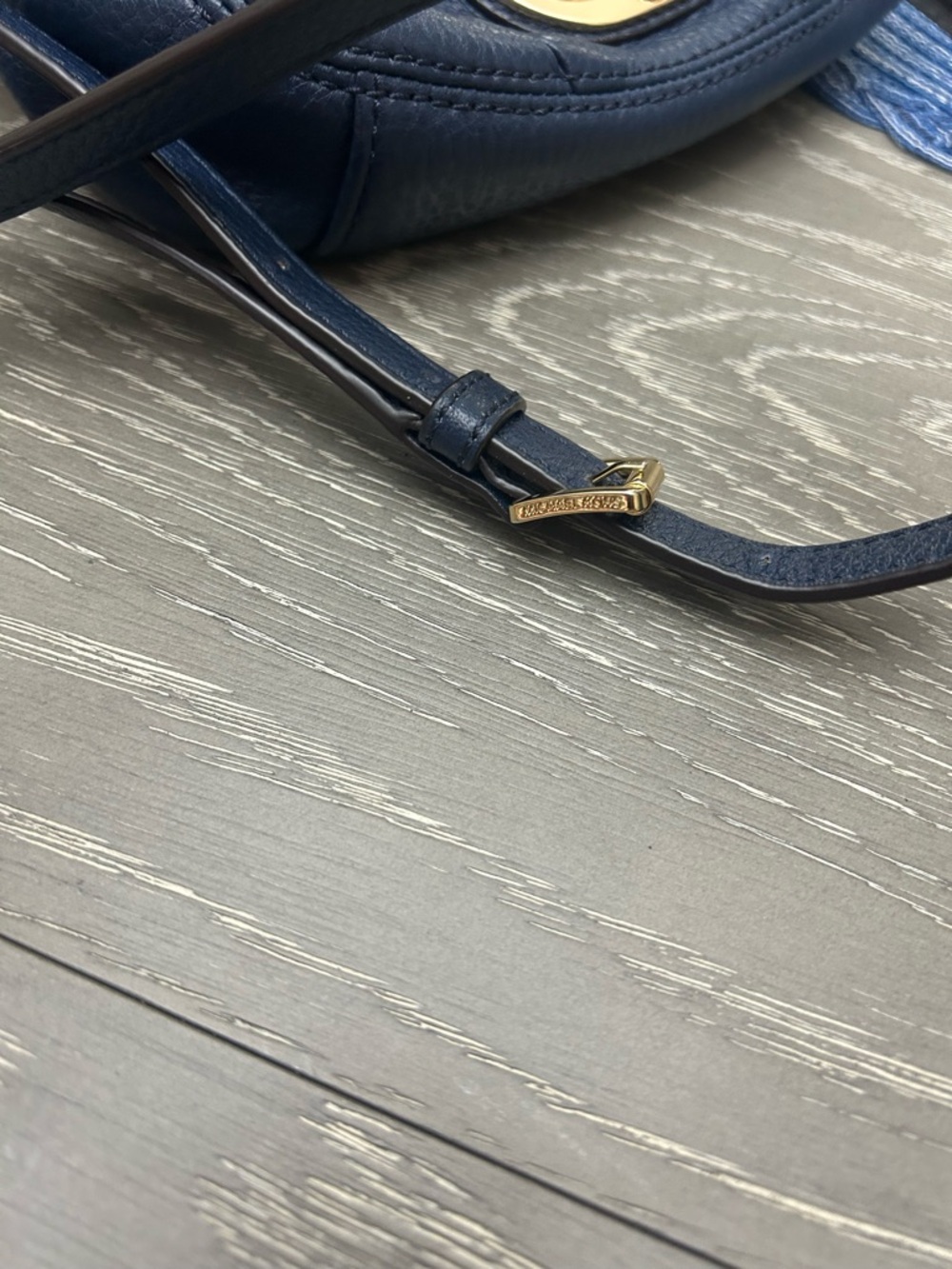 Michael Kors Navy Pebbled Leather Crossbody with Gold-Tone Lock - Picture 8 of 8